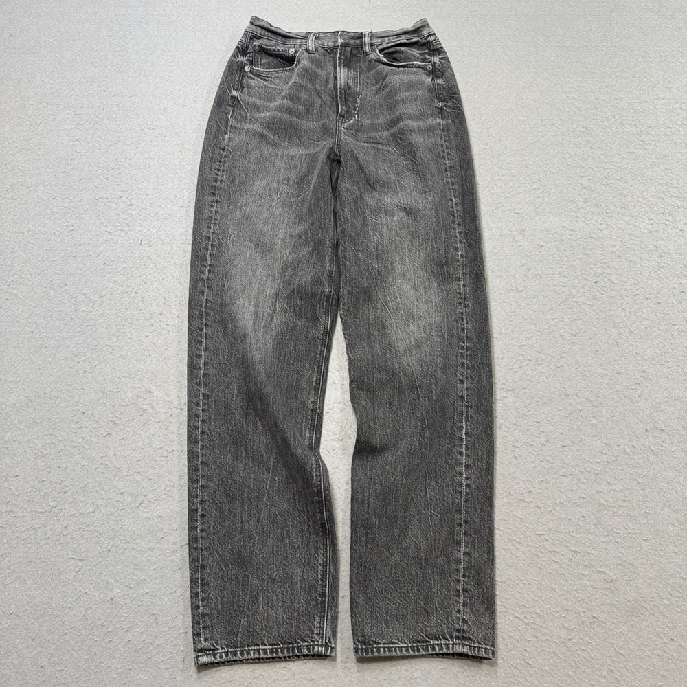 American Eagle Jeans Women's 2 Black Denim Faded High Rise Relaxed Fit Whiskers